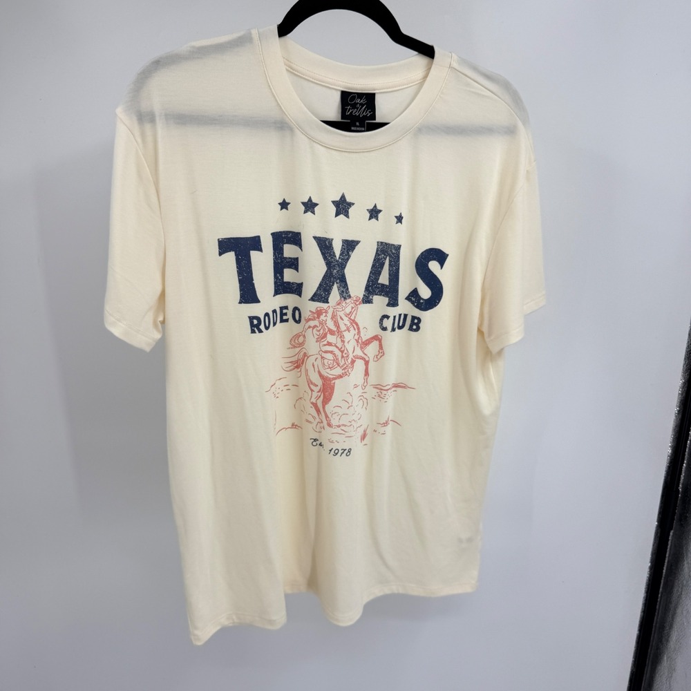 Oak & Trellis Texas Rodeo Club Oversized Graphic T-Shirt Cream XL Western Casual
